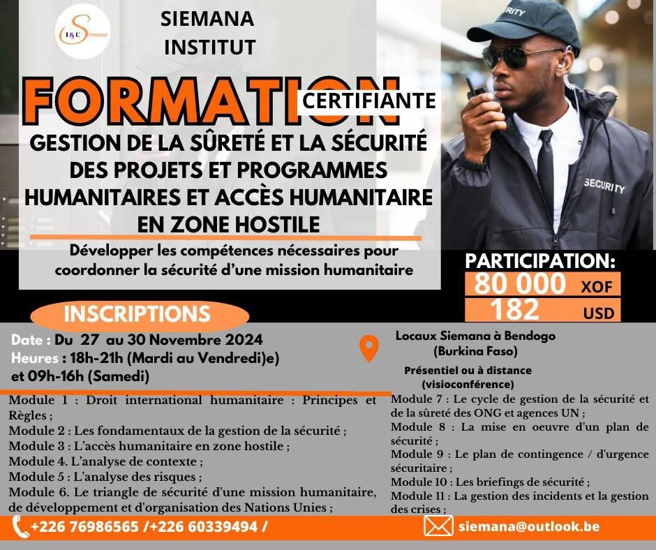 [Certificat Pro] Gestion de la sécurité et Sûreté des projets et Programmes Humanitaires